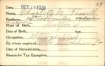 Voter registration card of Charlotte M. Fassett, Hartford, October 19, 1920