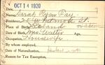 Voter registration card of Sarah Ryan Fay, Hartford, October 14, 1920