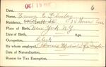 Voter registration card of Emma E. Feinberg, Hartford, October 19, 1920