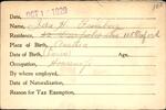 Voter registration card of Ida H. Feinberg, Hartford, October 15, 1920