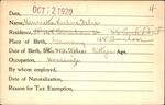 Voter registration card of Henrietta Kuhne Felie, Hartford, October 12, 1920
