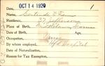 Voter registration card of Gertrude E. Fenn, Hartford, October 14, 1920