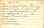 Voter registration card of Martha Miller Fenn, Hartford, October 12, 1920