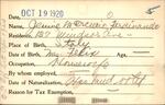 Voter registration card of Jennie Mercurio Ferdinando, Hartford, October 19, 1920