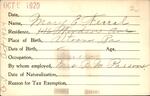 Voter registration card of Mary E. Ferral, Hartford, October 9, 1920