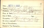Voter registration card of May L. Fette, Hartford, October 11, 1920