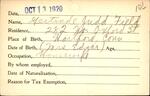 Voter registration card of Gertrude Judd Field, Hartford, October 13, 1920
