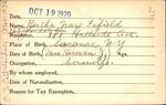 Voter registration card of Bertha Nay Fifield, Hartford, October 19, 1920