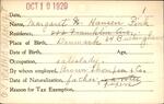 Voter registration card of Margaret N. Hansen (Fink), Hartford, October 19, 1920