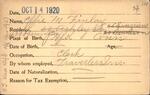 Voter registration card of Effie M. Finlay, Hartford, October 14, 1920