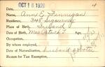 Voter registration card of Ann E. Finnegan, Hartford, October 18, 1920