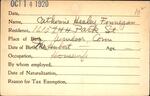 Voter registration card of Catherine Healey Finnegan, Hartford, October 14, 1920