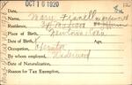 Voter registration card of Mary Finnell, Hartford, October 16, 1920