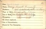 Voter registration card of Mary Hassett Finnerty, Hartford, October 11, 1920
