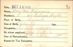 Voter registration card of Mary Mee Finucane, Hartford, October 18, 1920