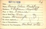 Voter registration card of Annie Cohen Fischburg, Hartford, October 16, 1920