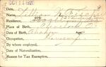 Voter registration card of Lillian N. Fischer, Hartford, October 11, 1920