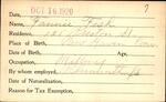 Voter registration card of Fannie Fish, Hartford, October 16, 1920