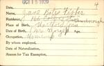 Voter registration card of Jane Bates Fisher, Hartford, October 15, 1920