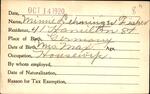 Voter registration card of Minnie Lehminger Fisher, Hartford, October 14, 1920