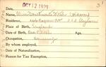 Voter registration card of Alice Douthwaite Fitch, Hartford, October 12, 1920
