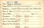 Voter registration card of Ellen T. Donovan (Ellen D. Fitzgerald), Hartford, October 12, 1920