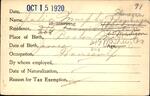 Voter registration card of Julia Murphy Fannagan (Flanagan, Flannagan), Hartford, October 15, 1920