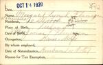 Voter registration card of Margaret Lynch Flanagan, Hartford, October 14, 1920