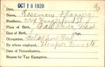 Voter registration card of Rosemarie Flannery, Hartford, October 18, 1920