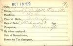 Voter registration card of Sarah J. Ruddell Flavell, Hartford, October 18, 1920