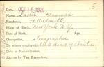 Voter registration card of Sadie Flaxman, Hartford, October 16, 1920