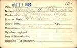 Voter registration card of Annie N. Florence, Hartford, October 14, 1920