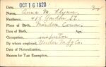 Voter registration card of Anna M. Flynn, Hartford, October 16, 1920