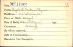 Voter registration card of Elizabeth Condreu Flynn, Hartford, October 11, 1920