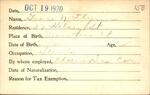 Voter registration card of Grace N. Flynn, Hartford, October 19, 1920