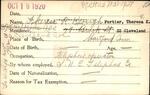 Voter registration card of Theresa R. Keough (Fortier), Hartford, October 19, 1920