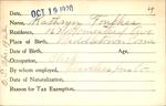 Voter registration card of Kathryn Foulkes, Hartford, October 19, 1920