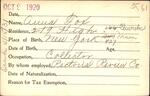 Voter registration card of Anna Fox, Hartford, October 9, 1920