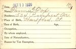 Voter registration card of Fannie S. Fox, Hartford, October 13, 1920