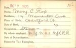 Voter registration card of Mary C. Fox, Hartford, October 9, 1920
