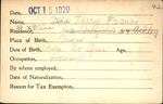 Voter registration card of Ida Terry Francis, Hartford, October 15, 1920
