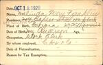 Voter registration card of Melinda Terry Franklin, Hartford, October 18, 1920