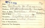 Voter registration card of Gertrude M. Franzen, Hartford, October 18, 1920