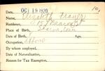 Voter registration card of Elizabeth Frayer, Hartford, October 19, 1920