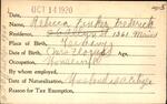 Voter registration card of Rebecca Finker Frederick, Hartford, October 14, 1920