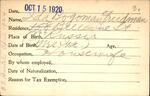 Voter registration card of Ida Bogoman Freedman, Hartford, October 15, 1920