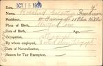 Voter registration card of Rosalin Goldstein (Freedman), Hartford, October 15, 1920