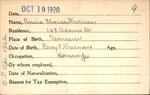 Voter registration card of Annie Shouse Freeman, Hartford, October 19, 1920
