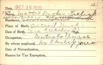 Voter registration card of Mattie Decker Freligh, Hartford, October 16, 1920
