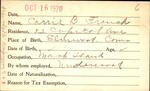 Voter registration card of Carrie B. French, Hartford, October 16, 1920